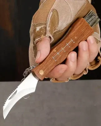 Cuchillo plegable multifuncional de acero inoxidable para exteriores, mini cuchillo de seta EDC, mango de madera afilado, cuchillo de caza y supervivencia